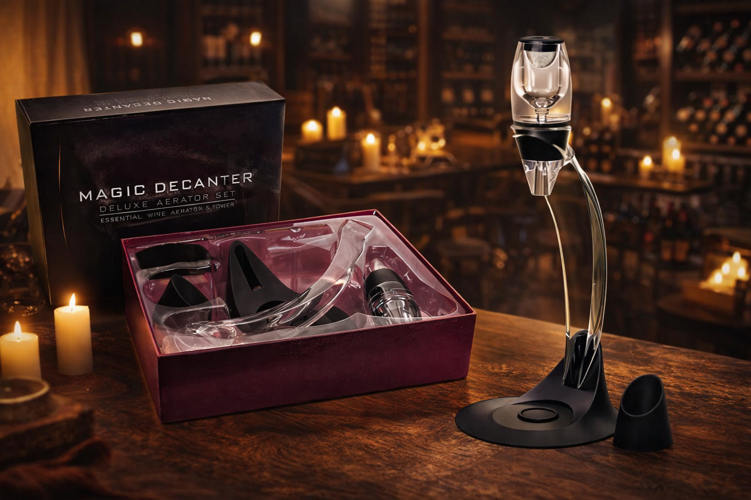 Decanter per Vino con Elegante Supporto Inclinato a Coste