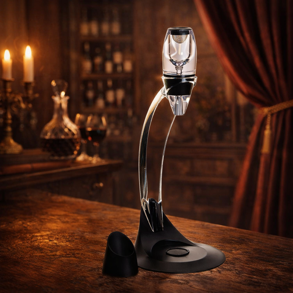 Decanter per Vino con Elegante Supporto Inclinato a Coste