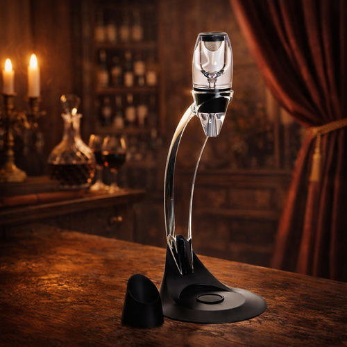 Decanter per Vino con Elegante Supporto Inclinato a Coste